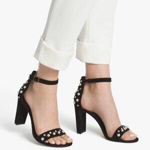 White House Black Market Black Heels with Pearl Accents